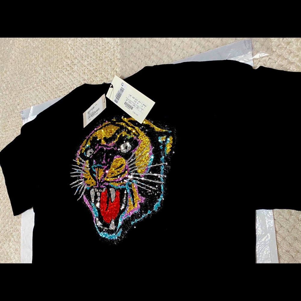 Gucci T Shirt Sequin Tiger Logo Tee In Black Buy Now Offers welcomed